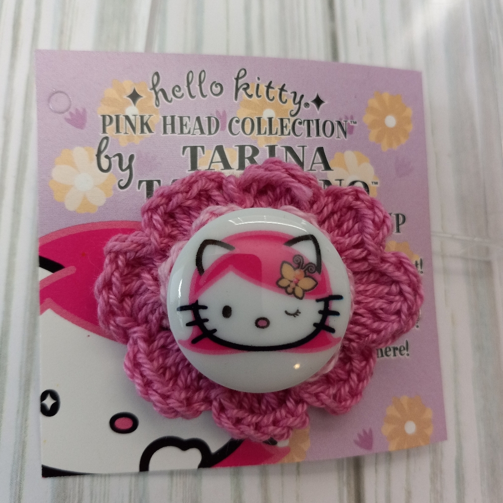 Vintage Tarina Tarantino Hello Kitty Pink Head Collection Crochet Hair Barette